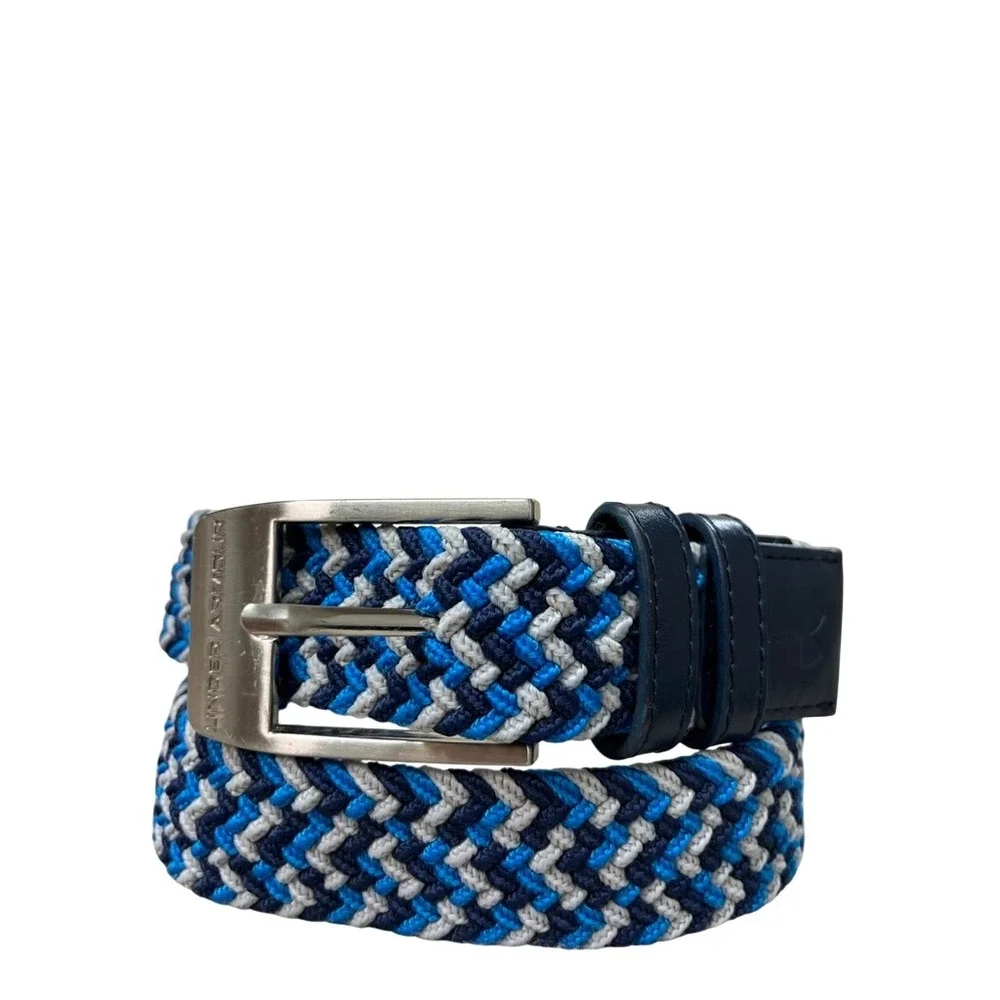 Under Armour Braided Golf Belt Mens Blue Grey Chevron Stretch 1267067 411